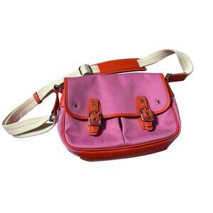 Coach Pink &‎ Orange Canvas Park Crossbody Bag, Color-block Leather Trim